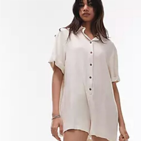 Topshop Linen Blend Button Up Romper In Ivory Size 2 NWT - Picture 2 of 13